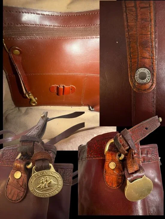 VTG Brahmin Tuscan Bucket Bag Chestnut Leather Croc Embossed Trim 90s USA Charm - Picture 12 of 12